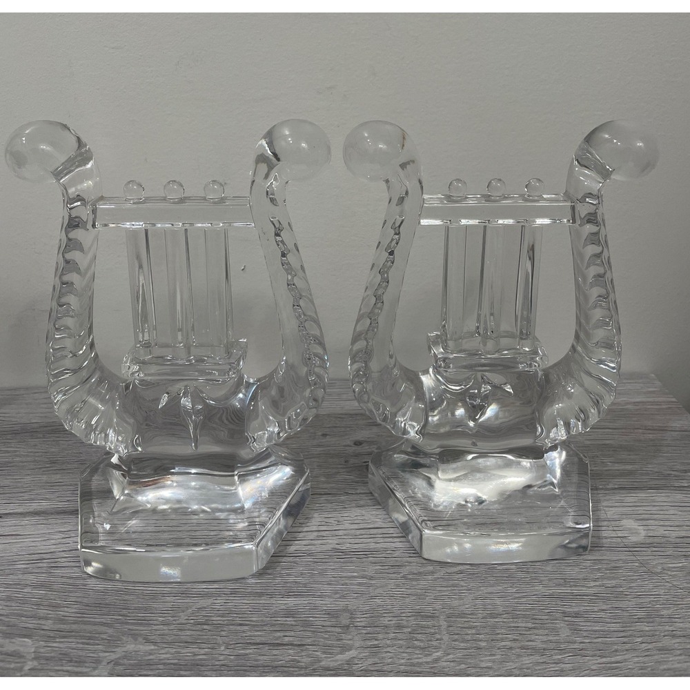 Shannon Crystal Lyre Harp Bookends 24% Lead Crystal Slovakia Set of‎ 2 Clear